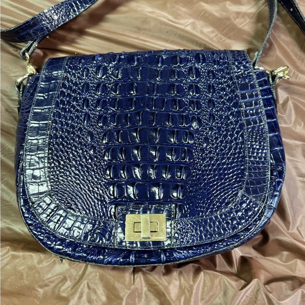 Brahmin Blue Crocodile Embossed Crossbody Bag